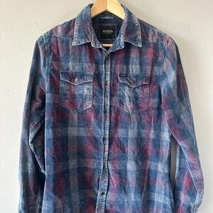 Guess Men's Plaid Shirt - Blue and Red